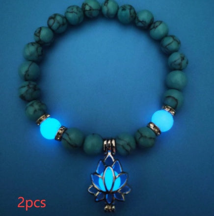 Energy Luminous Lotus Natural Stone Bracelet – Glow in the Dark Yoga & Healing Jewelry