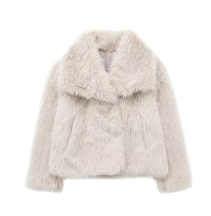 Winter Plush Coat – Warm Fluffy Lapel Jacket for Women