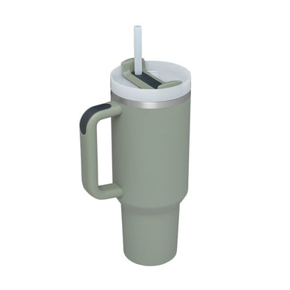 40oz Insulated Tumbler with Handle & Straw – Stainless Steel Travel Mug