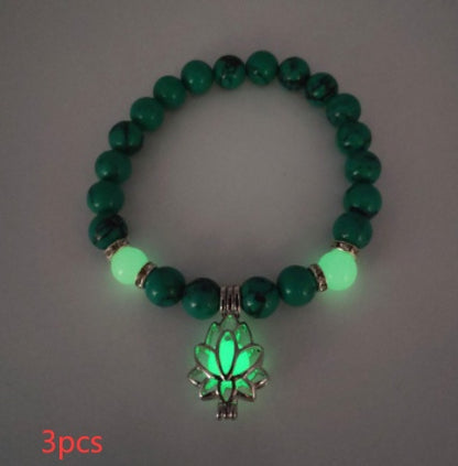 Energy Luminous Lotus Natural Stone Bracelet – Glow in the Dark Yoga & Healing Jewelry