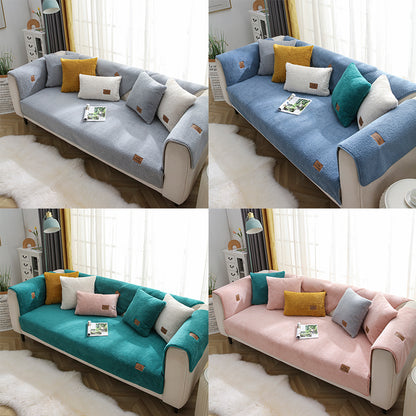 Modern Solid Color Lamb Wool Sofa Cover Anti-Slip Plush Sofa Towel