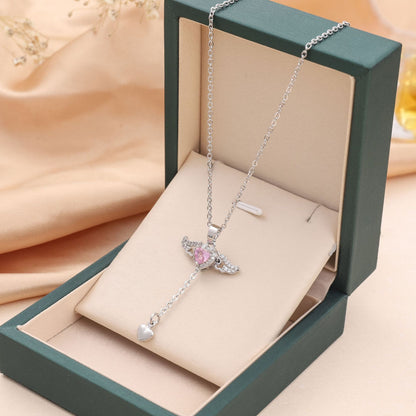 Moving Cupid Heart Angel Wings Tassel Necklace – Romantic Jewelry Gift for Women