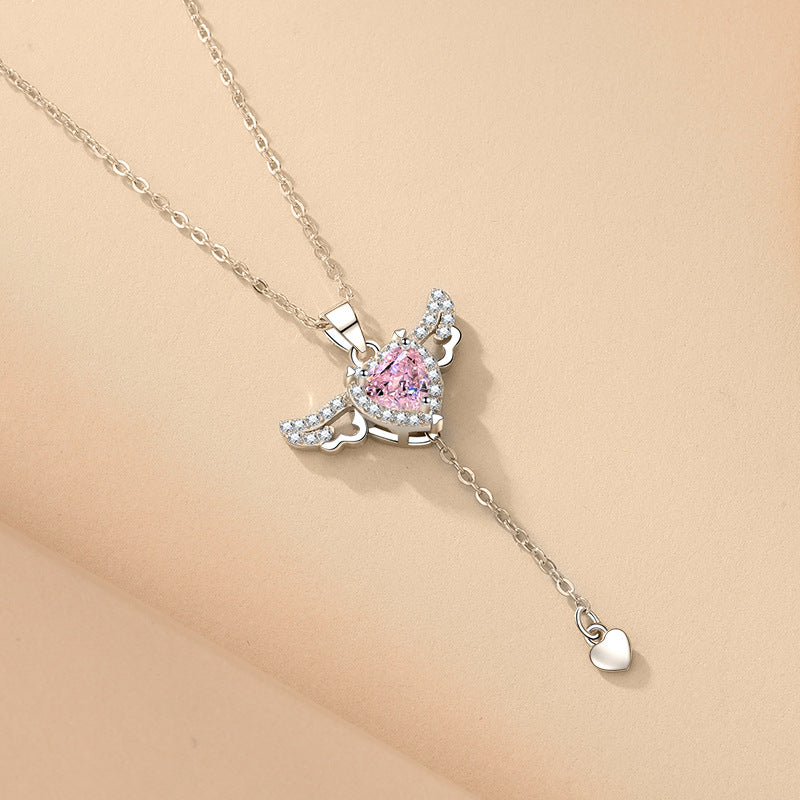 Moving Cupid Heart Angel Wings Tassel Necklace – Romantic Jewelry Gift for Women