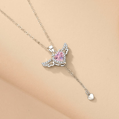Moving Cupid Heart Angel Wings Tassel Necklace – Romantic Jewelry Gift for Women