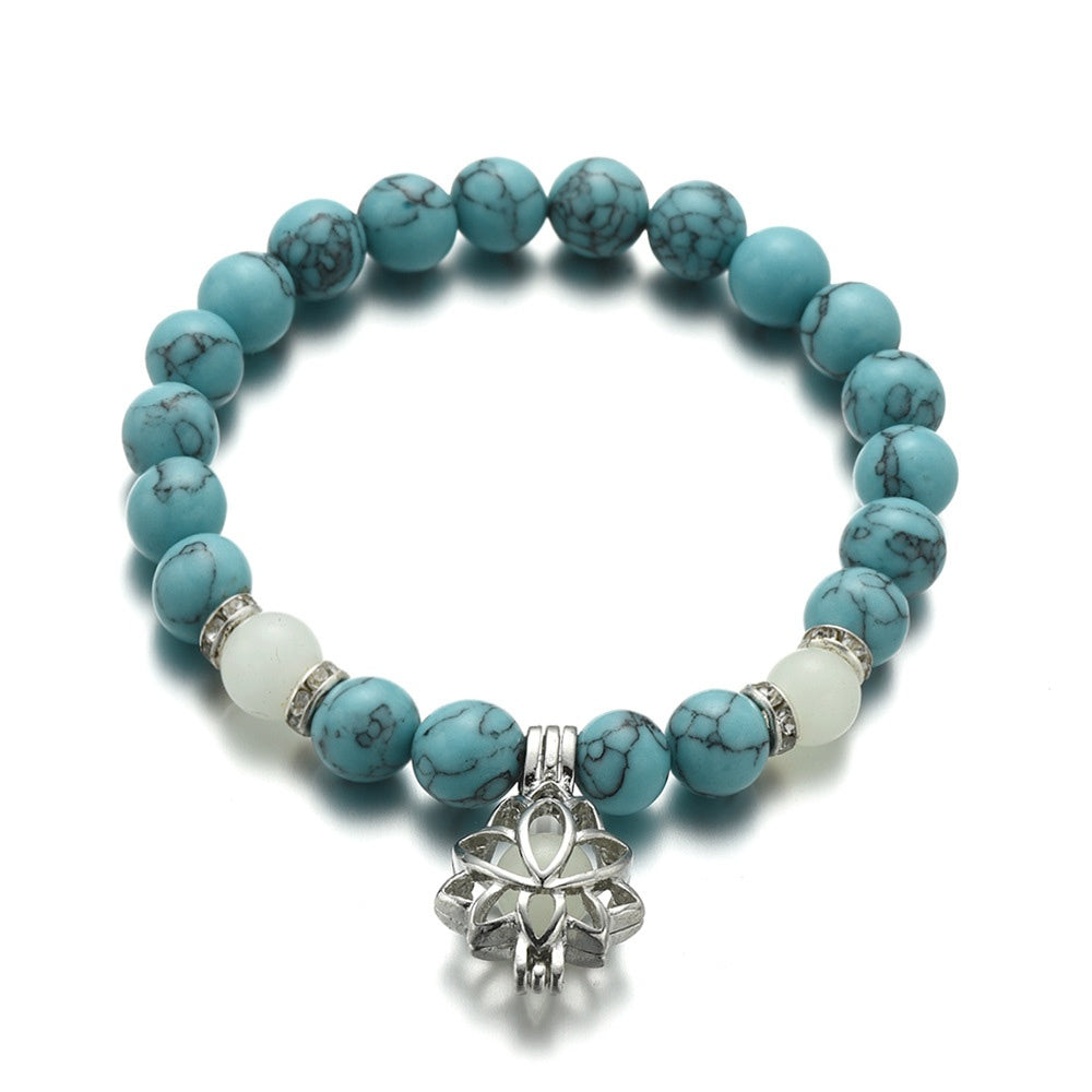 Energy Luminous Lotus Natural Stone Bracelet – Glow in the Dark Yoga & Healing Jewelry