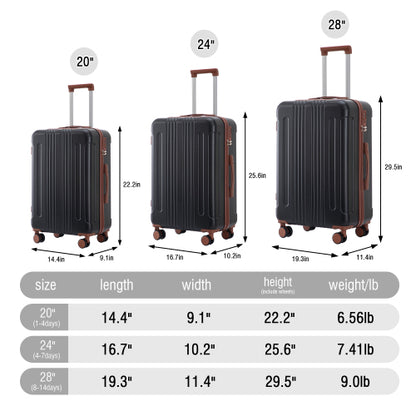 3-Pcs Luggage Set 20” 24” 28” – ABS Spinner Wheels TSA Lock